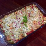 Vislasagne met gamba's, prei en venkel