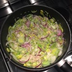 Vislasagne met gamba's, prei en venkel