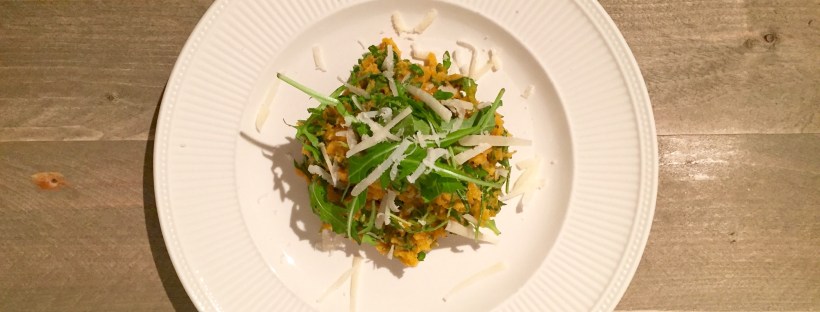 Stamppot van zoete aardappel met rucola