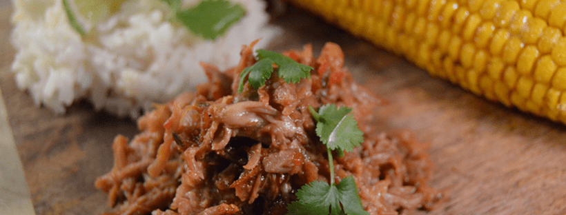 Pulled pork met kokosrijs en mais