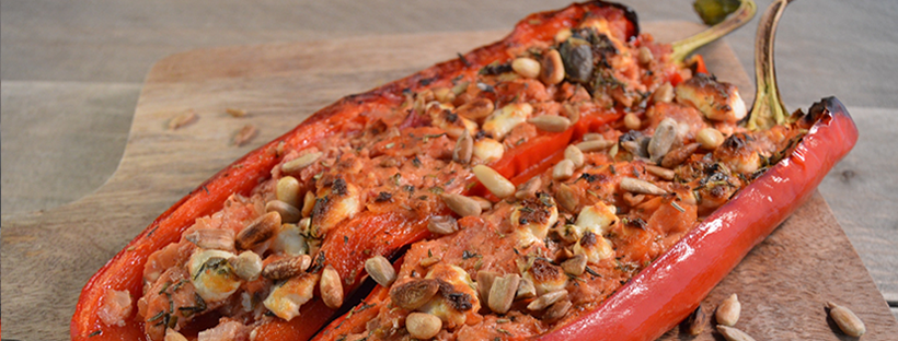 Paprika gevuld kruidenroomkaas