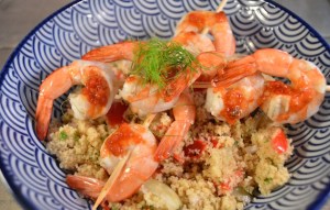 Couscous met gegrilde groenten & spicy gamba's
