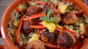 Couscous met mango en kipgehaktballetjes