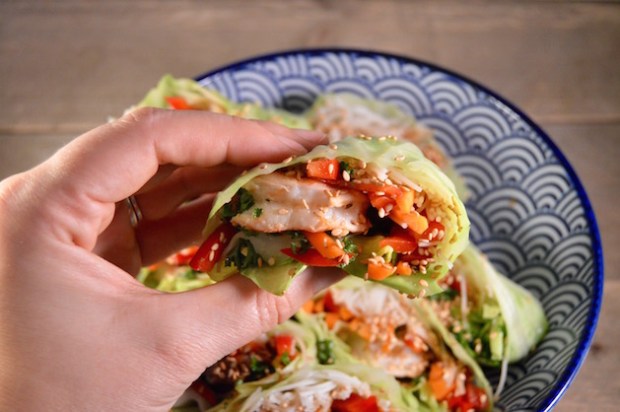 Gezonde koolwraps met gamba's