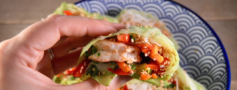 Gezonde koolwraps met gamba's