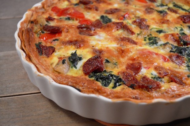 Quiche met aardpeer, paprika & chorizo